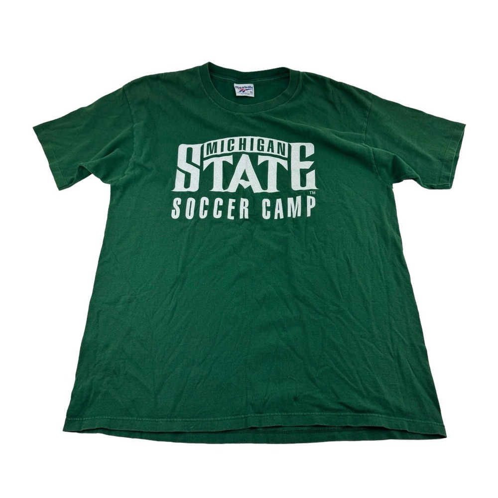 VTG Reebok Green Michigan State Soccer Single Stitch Cotton T-Shirt USA Size XL